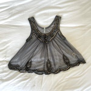 Sheer & swingy free people top w/ beading